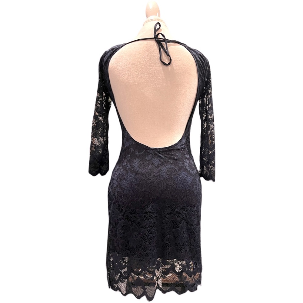 Dark Blue Open Back Lace Dress. Size S